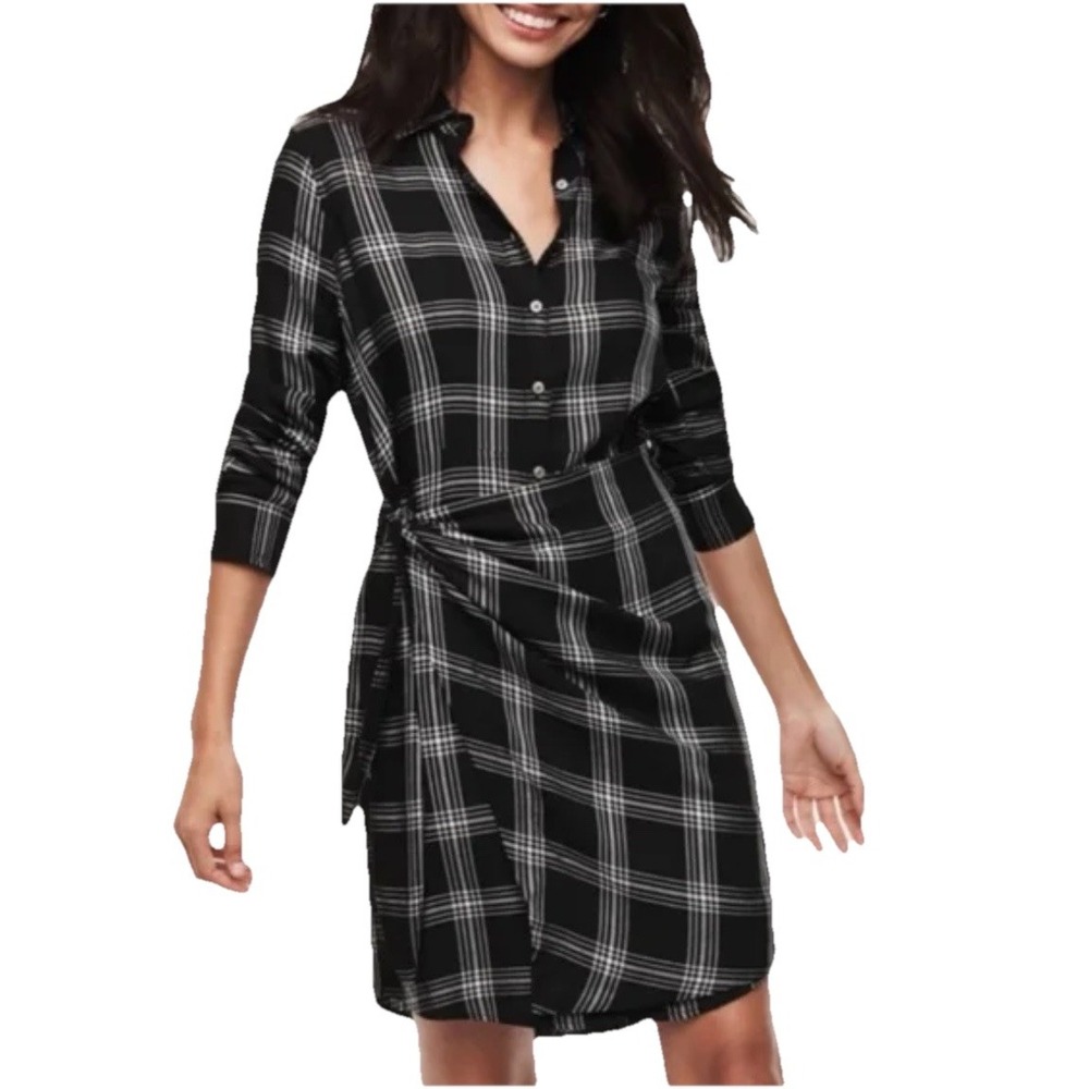 UNTUCKit Women's SIZE 8 Tessa Wrap Shirt Dress Black White Plaid Flannel